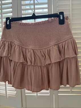 Smocked Ruffle Mini Skirt in Dusty Rose